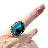 Aurora Opal & Black Onyx Solid 925 Sterling Silver Ring 5