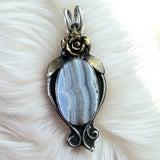 Blue Lace Agate Solid 925 Sterling Silver Pendant