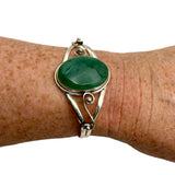 Nephrite Jade Solid 925 Sterling Silver Cuff Bracelet