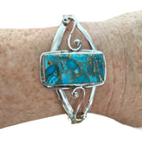 Kingman Blue Turquoise Solid 925 Sterling Silver Cuff Bracelet