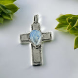 CROSS Blue Scheelite Solid 925 Sterling Silver Pendant