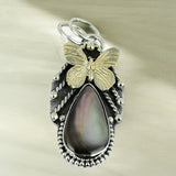 Mother of Pearl BUTTERFLY Solid 925 Sterling Silver Pendant