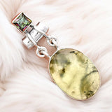 Prehnite & Fire Topaz Solid 925 Sterling Silver Pendant