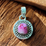 Pink Dahlia Turquoise Solid 925 Sterling Silver Pendant