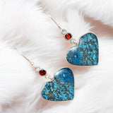 HEART Chrysocolla & Garnet Solid 925 Sterling Silver Pendant Earrings set