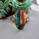 Turquoise & Spiny Oyster Solid 925 Sterling Silver Ring 9.5