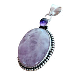 Pink Kunzite & Amethyst Solid 925 Sterling Silver Pendant