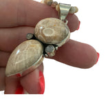 Fossilized Coral Solid 925 Sterling Silver Pendant Necklace