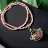 Crazy Lace Agate & Rose Quartz Solid 925 Sterling Silver Pendant Necklace