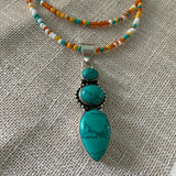 Turquoise Solid 925 Sterling Silver Seed Bead Necklace