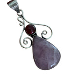 Pink Kunzite & Garnet Solid 925 Sterling Silver Pendant