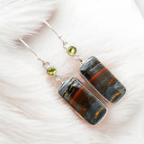 Iron Tigers Eye & Peridot Solid 925 Sterling Silver Earrings