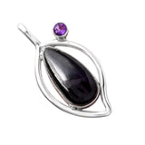 Black Onyx & Amethyst Solid 925 Sterling Silver Pendant