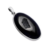 Black Agate Druzy Solid 925 Sterling Silver Pendant