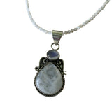 Rainbow Moonstone Solid 925 Sterling Silver Pendant Necklace