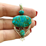 Kingman Blue Copper Turquoise Solid 925 Sterling Silver Pendant