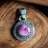 Pink Dahlia Turquoise Solid 925 Sterling Silver Pendant