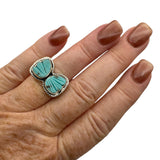 BUTTERFLY carved Tibetan Turquoise Solid 925 Sterling Silver Ring 6