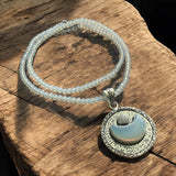 MOON Opalite Sterling Silver overlay Beaded Pendant Necklace