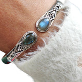 Labradorite Solid 925 Sterling Silver Bangle Bracelet