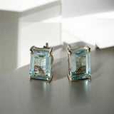 Blue Topaz Solid 925 Sterling Silver Stud Earrings