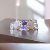 Amethyst, Peach Moonstone & Rainbow Moonstone Solid 925 Sterling Silver Ring 8.5