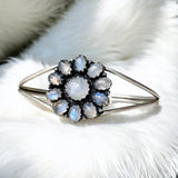 FLOWER Rainbow Moonstone Solid 925 Sterling Silver Cuff Bracelet
