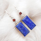 Blue Lapis & Garnet Solid 925 Sterling Silver Earrings