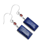 Blue Lapis & Garnet Solid 925 Sterling Silver Earrings