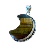 MOON Tigers Eye Solid 925 Sterling Silver Pendant