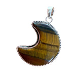 MOON Tigers Eye Solid 925 Sterling Silver Pendant