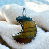 MOON Tigers Eye Solid 925 Sterling Silver Pendant