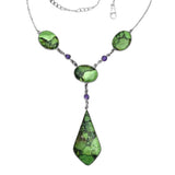 Mojave Green Turquoise & Amethyst Solid 925 Sterling Silver Necklace