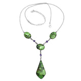 Mojave Green Turquoise & Amethyst Solid 925 Sterling Silver Necklace