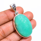 Chrysoprase Oval Ethnic Handmade Jewelry 925 Sterling Silver Pendant 1.7" N-104