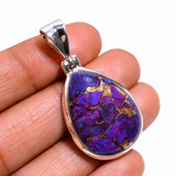 Purple Copper Turquoise Pear Handmade 925 Sterling Silver Pendant 1.5" N-147