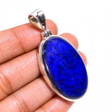 Lapis Lazuli Oval Ethnic Handmade Jewelry 925 Sterling Silver Pendant 1.9" N-59