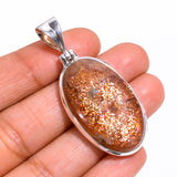 Sunstone Oval Ethnic Style Handmade Jewelry 925 Sterling Silver Pendant 1.8" N97