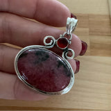 Solid 925 Sterling Silver Rhodonite & Red Onyx Pendant