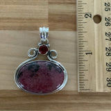 Solid 925 Sterling Silver Rhodonite & Red Onyx Pendant