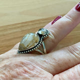 Gold Rutilated Quartz Solid 925 Sterling Silver Ring 7.5