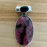 Rhodonite & Garnet Solid 925 Sterling Silver Pendant