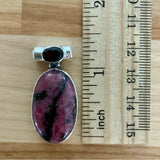 Rhodonite & Garnet Solid 925 Sterling Silver Pendant