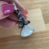 Rainbow Moonstone Amethyst & Blue Topaz Solid 925 Sterling Silver Pendant