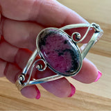 Rhodonite Solid 925 Sterling Silver Cuff Bracelet